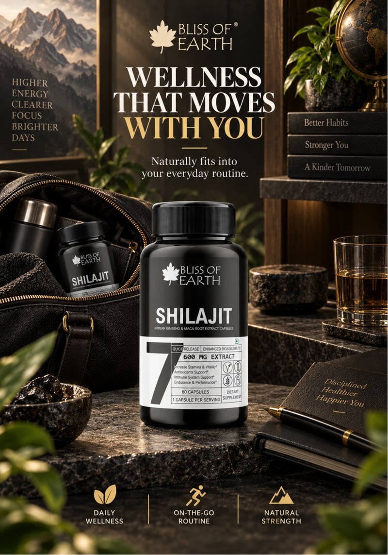 Bliss of Earth Shilajit Capsules 600Mg Per Serving 60 Counts With Korean Red Panax Ginseng And Maca Root Extract - Image 4