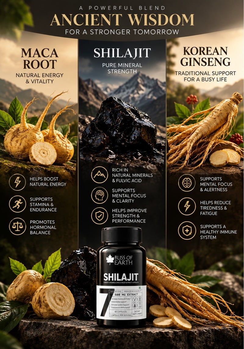 Bliss of Earth Shilajit Capsules 600Mg Per Serving 60 Counts With Korean Red Panax Ginseng And Maca Root Extract - Image 5
