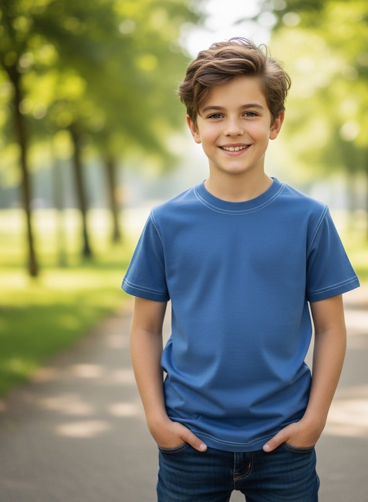 Stylish, plain, modern T-shirt, combining elegance and comfort. Round neck, short sleeves. - Image 3