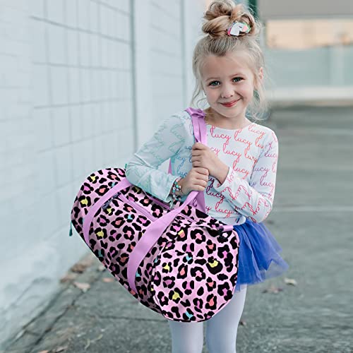 Choco Mocha Kids Duffle Bag Girls - Cheetah Weekender Overnight Bags for Little Girl Dance Bag Ages 6-8, Pink - Image 2