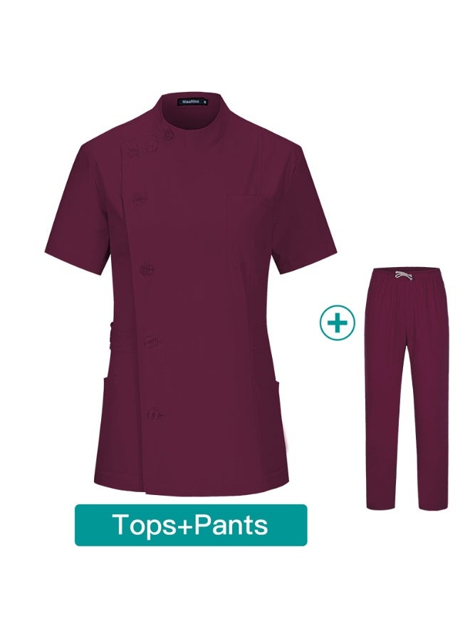 NIBEMINENT Button Closure and waist retraction Scrub Set Medical Uniforms Nurse Clothes Women Round Neck Surgical Workwear Pair Dental Suit - Image 1