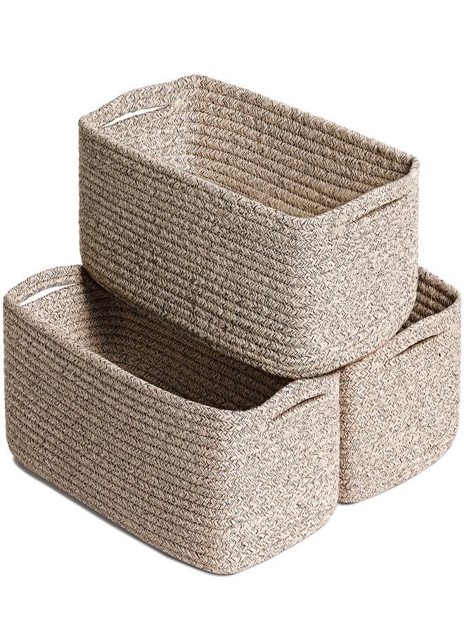 Goodpick Storage Baskets, 13 x 8 x 5 in, Closet Shelf Organizers for Gifts Empty Baskets for Shelves Dog Toy Basket Woven Baskets for Storage for Towels for Organizing 3 Pack, White & Brown - Image 1