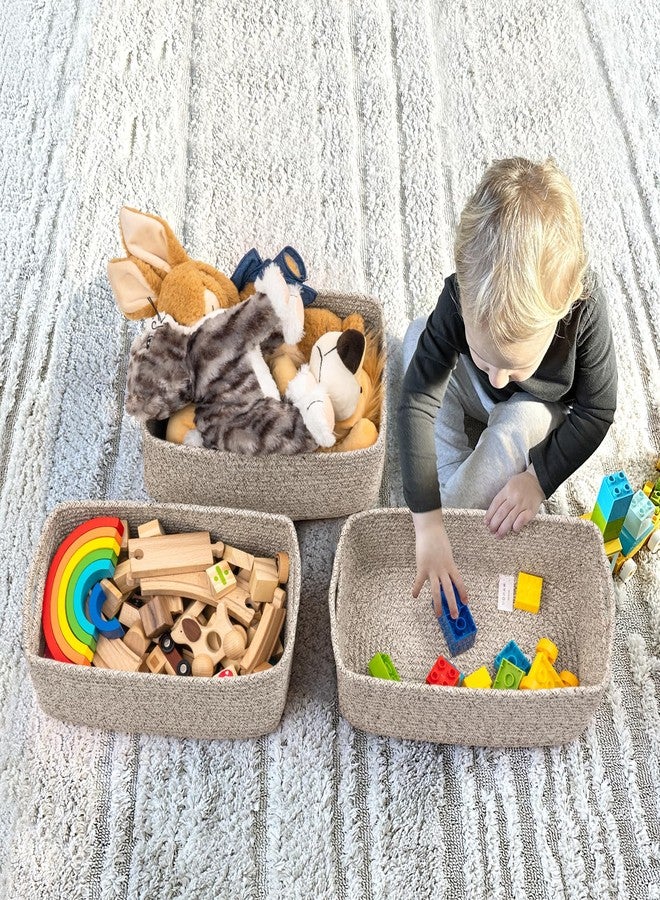 Goodpick Storage Baskets, 13 x 8 x 5 in, Closet Shelf Organizers for Gifts Empty Baskets for Shelves Dog Toy Basket Woven Baskets for Storage for Towels for Organizing 3 Pack, White & Brown - Image 4