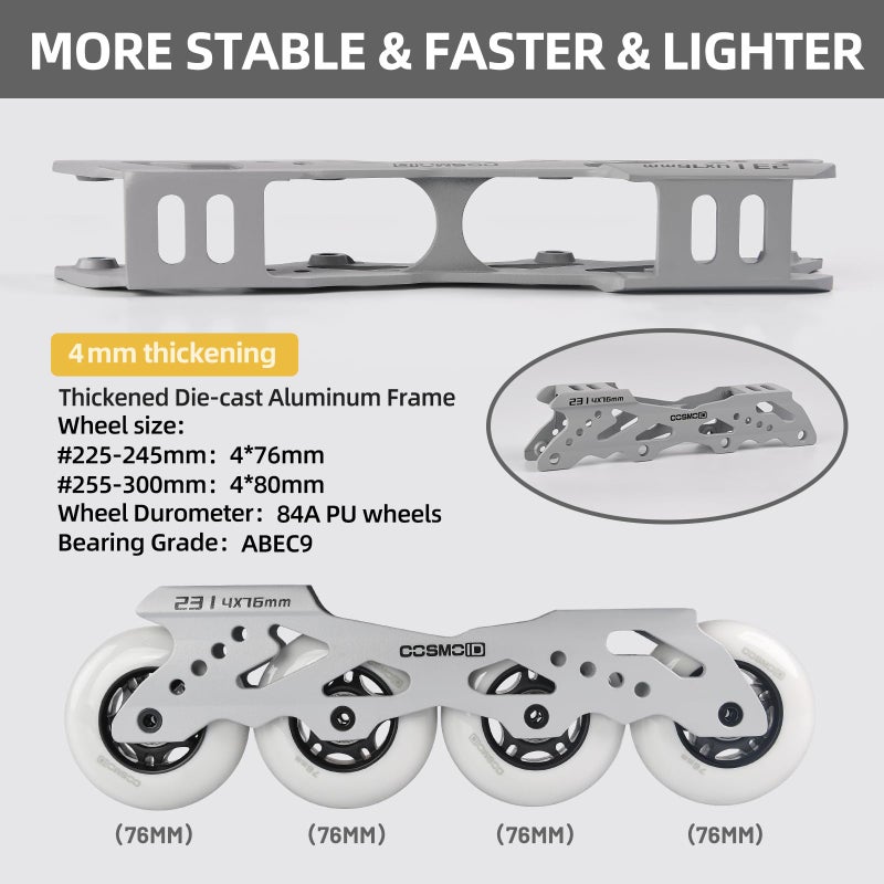 COSMOID TC Inline Skates for Adults & Teens â€“ Professional Roller Blades for Men & Women, Fitness & Recreation Skates, Grey, Size 4-13 - Image 2