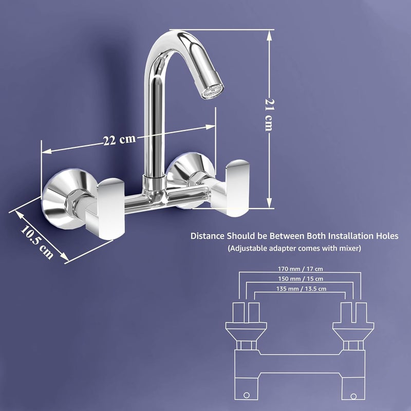 Planet Sink Mixer Tap Hot and Cold with Sustainable Water Flow Nozzle360 Swivel Spout for Kitchen Tap with Wall Flange and Teflon TapeKromaChrome - Image 3