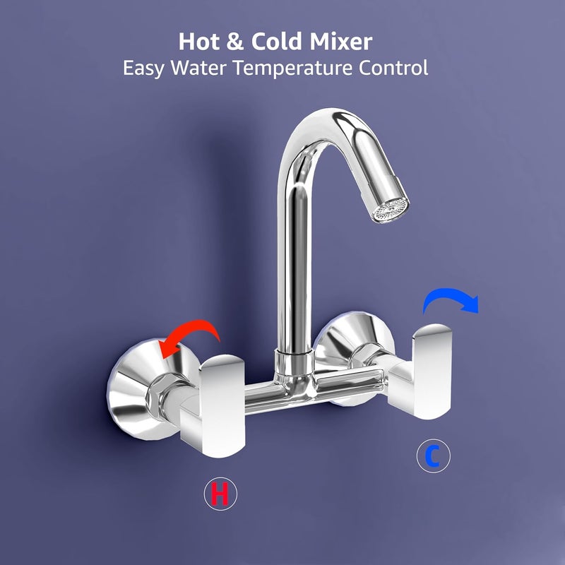 Planet Sink Mixer Tap Hot and Cold with Sustainable Water Flow Nozzle360 Swivel Spout for Kitchen Tap with Wall Flange and Teflon TapeKromaChrome - Image 4