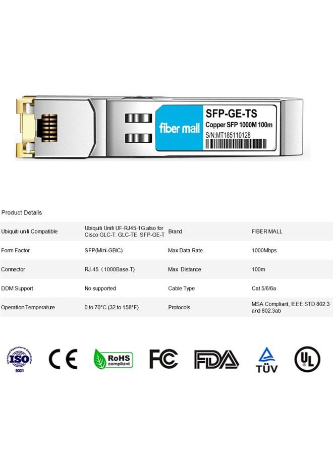 fiber mall SFP to RJ45 for Cisco GLC-T GLC-TE SFP-GE-T Ubiquiti Unifi UF-RJ45-1G Netgear AGM734 Mikrotik S-RJ01D Link Finisar 1000BASE-T SFP Copper RJ-45 100m Transceiver Module - Image 3