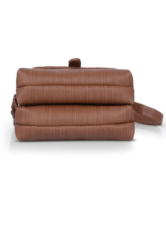 Catchy Tan Faux Leather Magnet Closure Womens Sling Bag - Image 4