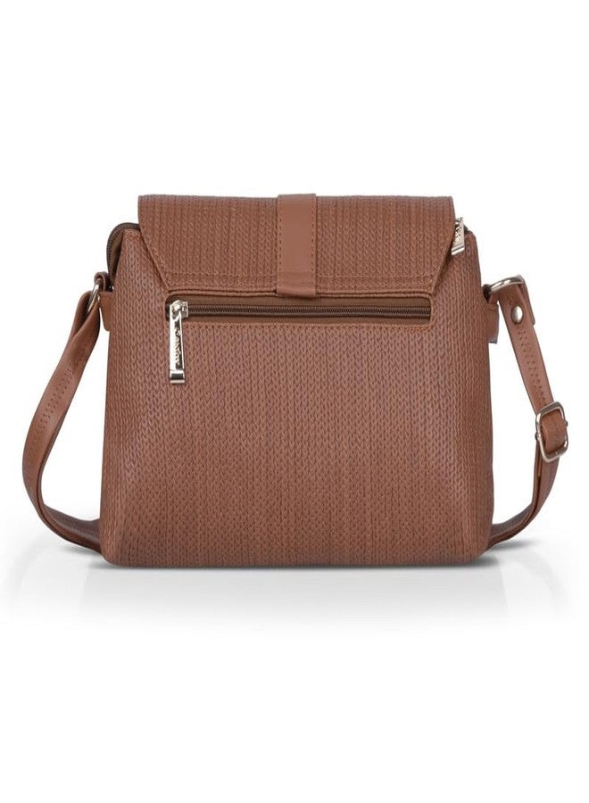 Catchy Tan Faux Leather Magnet Closure Womens Sling Bag - Image 3