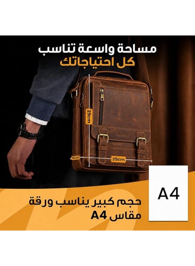 Motevia Men's handbag featuring a minimalist design and a combination of fabric and leather; includes three internal pockets, a cash pocket, and a zippered pocket. - Image 3