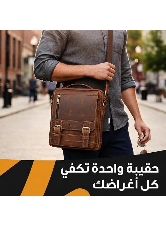 Motevia Men's handbag featuring a minimalist design and a combination of fabric and leather; includes three internal pockets, a cash pocket, and a zippered pocket. - Image 5