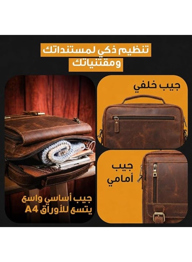 Motevia Men's handbag featuring a minimalist design and a combination of fabric and leather; includes three internal pockets, a cash pocket, and a zippered pocket. - Image 4