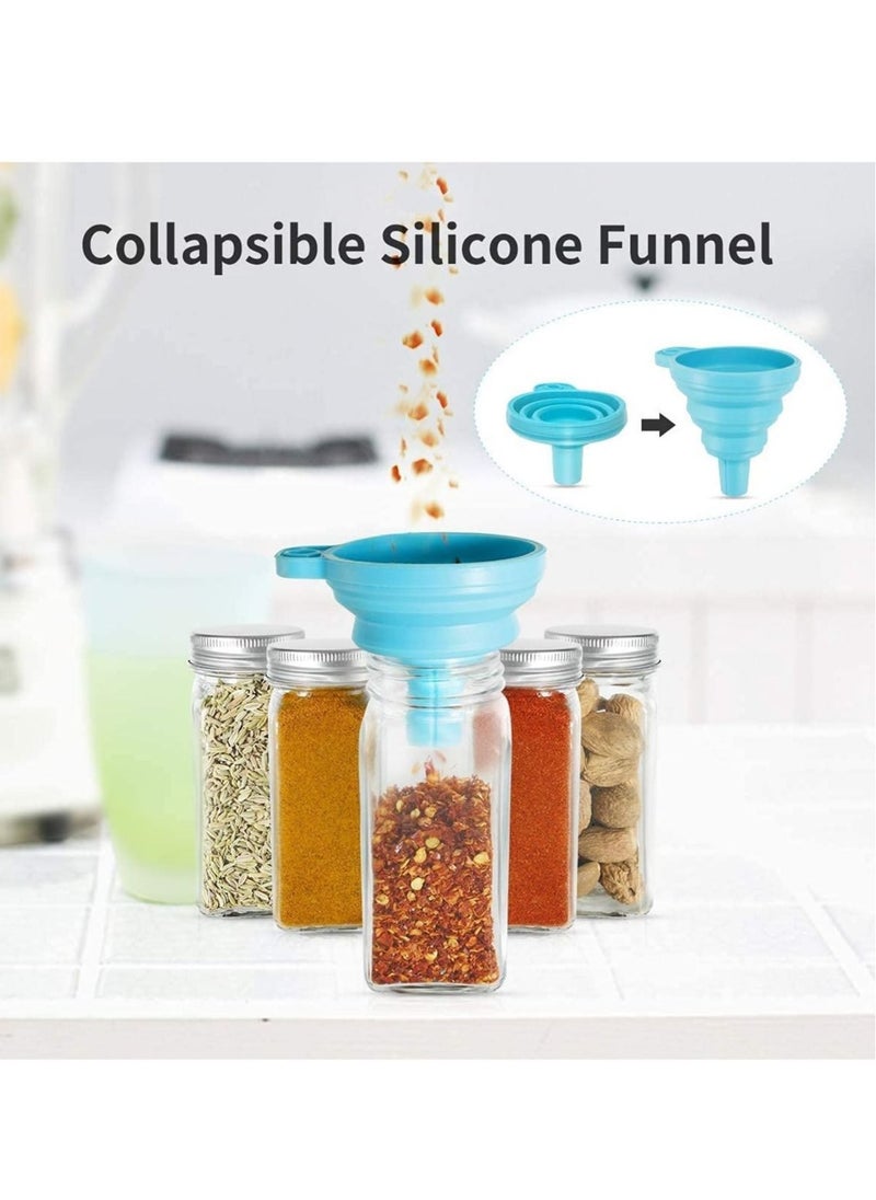 MIXDE - 24-Piece Empty Square Spice Bottles with Shaker Lids, Airtight Metal Caps - Includes 24 Spice Labels, Chalk Marker, and Silicone Collapsible Funnel - Image 1