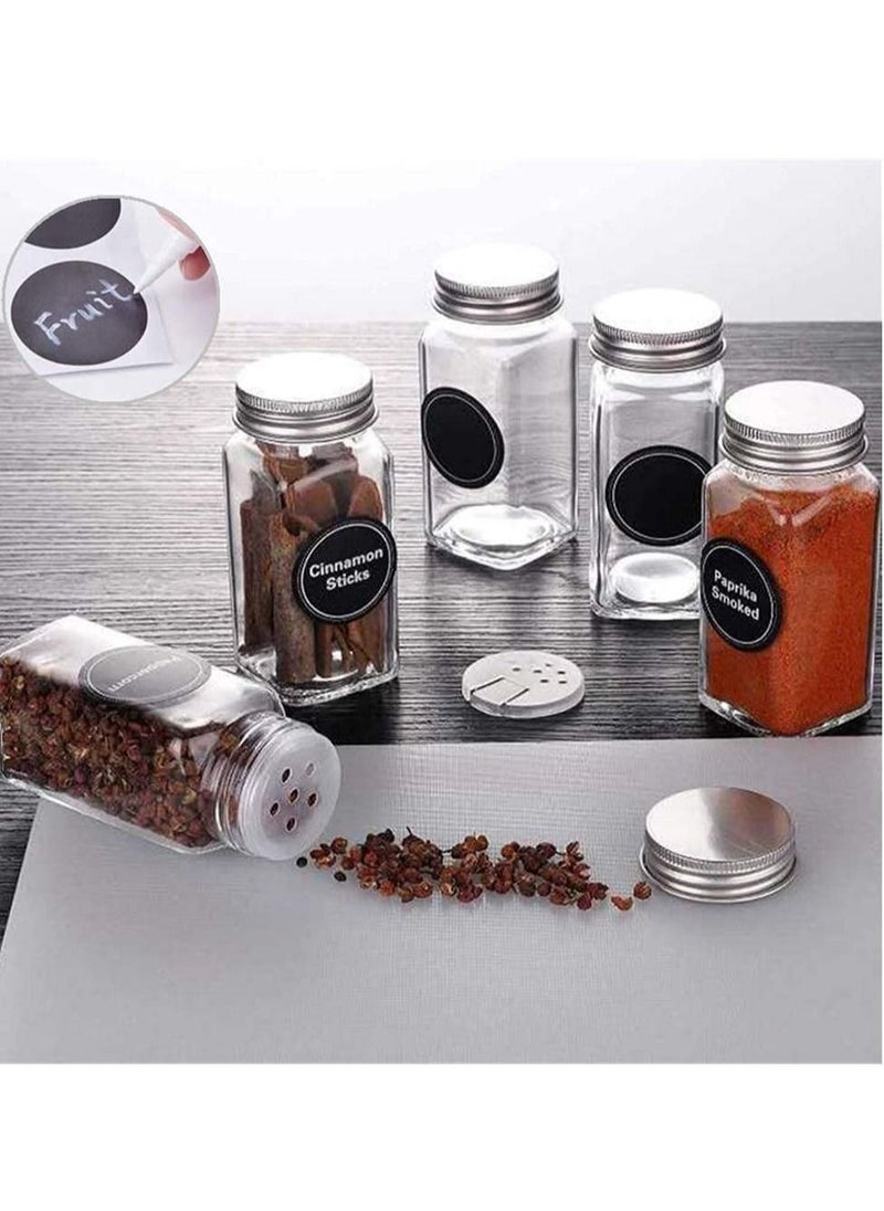 MIXDE - 24-Piece Empty Square Spice Bottles with Shaker Lids, Airtight Metal Caps - Includes 24 Spice Labels, Chalk Marker, and Silicone Collapsible Funnel - Image 1