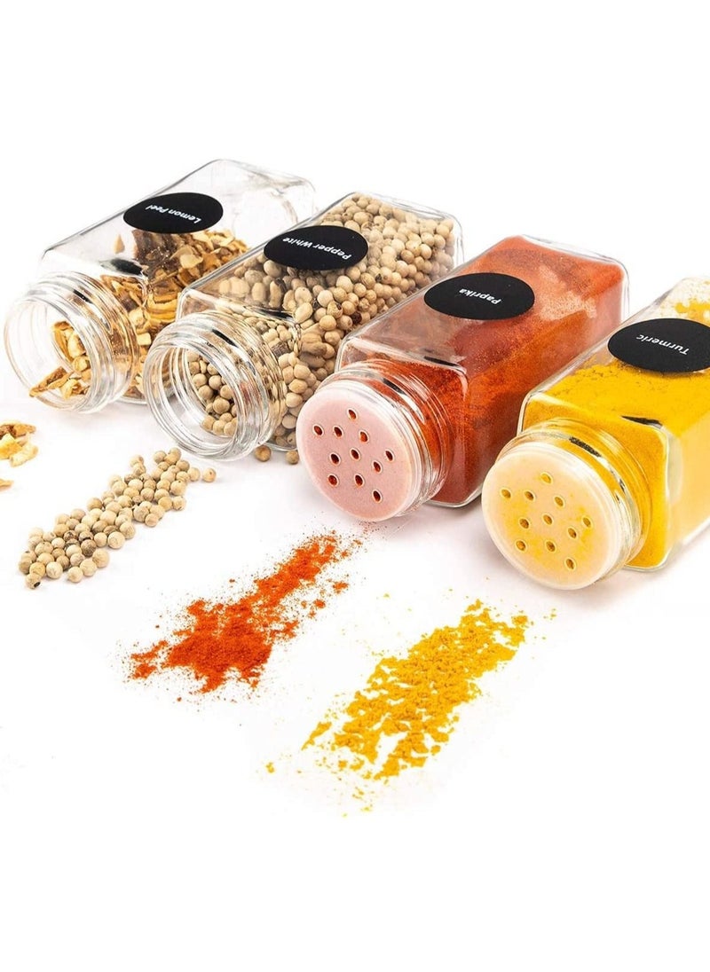 MIXDE - 24-Piece Empty Square Spice Bottles with Shaker Lids, Airtight Metal Caps - Includes 24 Spice Labels, Chalk Marker, and Silicone Collapsible Funnel - Image 1