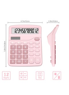 KASTWAVE 2 Pack Solar Battery Calculators, Standard Functional Desktop Calculators, 12 Digit Extra Large LCD Display, Suitable for Office, Home, School (Blue, Pink)  - Image 4