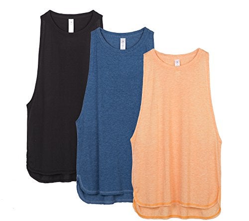 icyzone Workout Tank Tops for Women - Running Muscle Tank Sport Exercise Gym Yoga Tops Athletic Shirts(Pack of 3) (XS, Black/Denim/Pumpkin) - Image 1