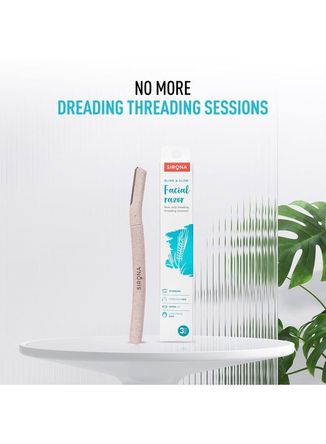 Sirona Blink & Glow Dermaplaning Razor for Women | Face Razor for Peach Fuzz & Precision Touch-Ups | Eyebrow & Facial Razor with Safety Cover - Pack of 3 - Image 3