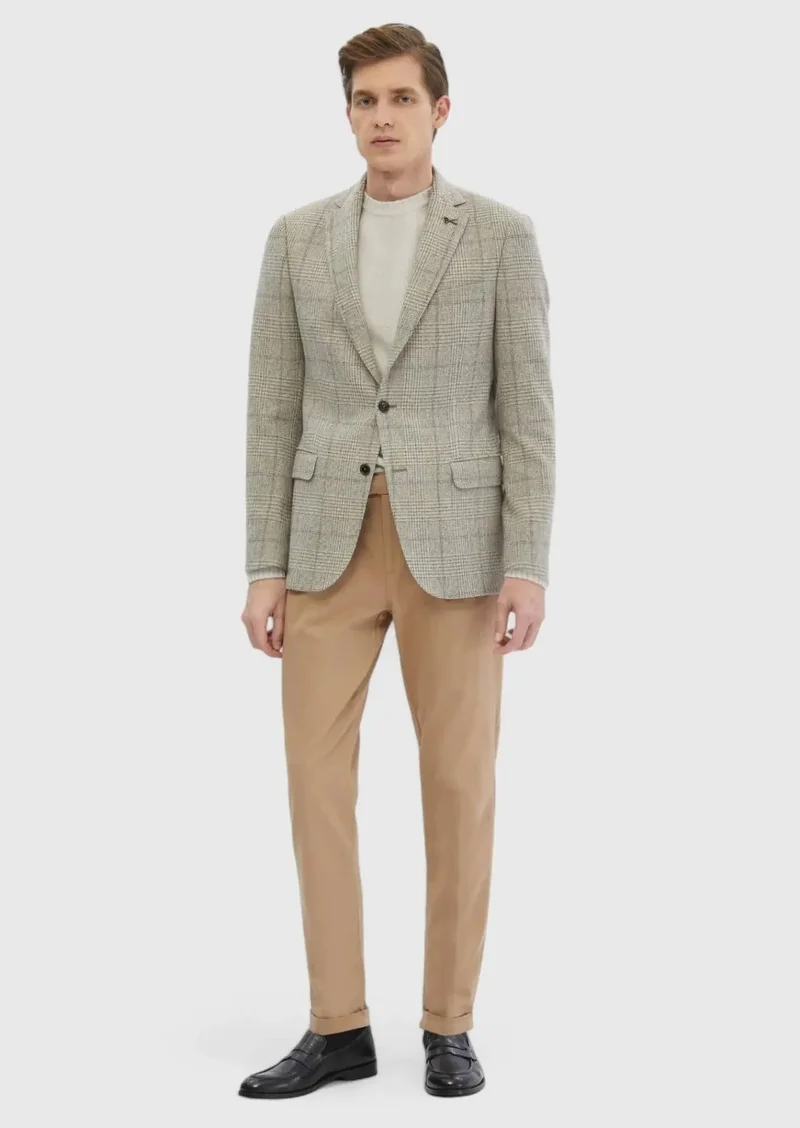 رامسي جاكيت من مزيج الصوف بنقشة بيج وقصة عادية