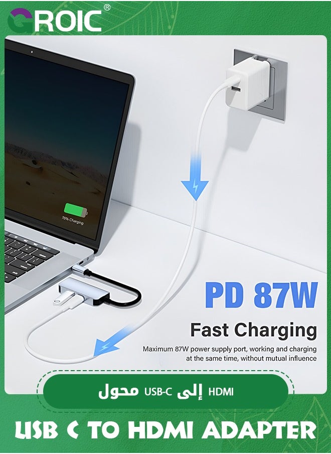 GROIC - USB C to HDMI Adapter for Mac, USB-C Digital AV Multiport Hub 4K Video Output USB 3.0 and PD Fast Charging Converter Dongle Compatible with Apple MacBook Pro/Air, iMac, Mac Mini, Switch - Image 1