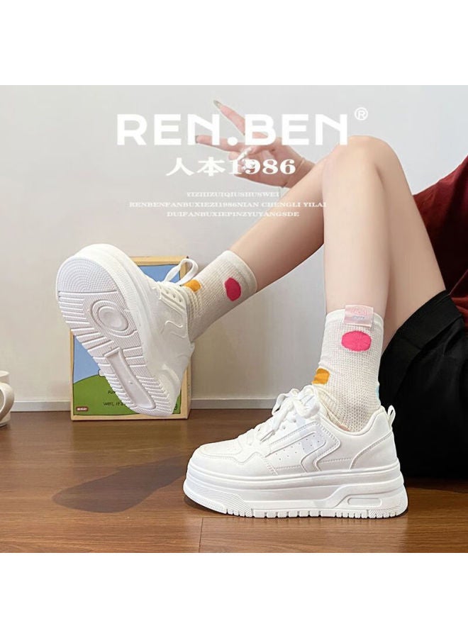 Renben Height Increasing 6cm White Thick Sole Sneakers 2025 Trendy Versatile Student High-value Platform Casual Sports Shoes