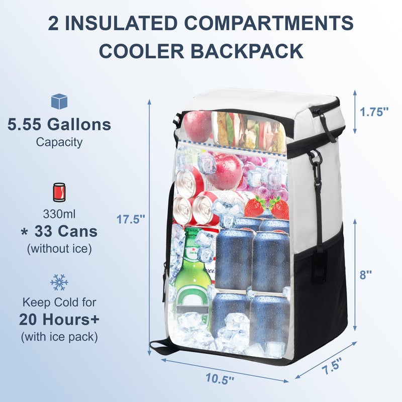 SPARTER Backpack Cooler Insulated Leak Proof 33 Cans, 2 Insulated Compartments Thermal Bag, Portable Lightweight Beach Travel Camping Lunch Backpack for Men and Women - Image 2