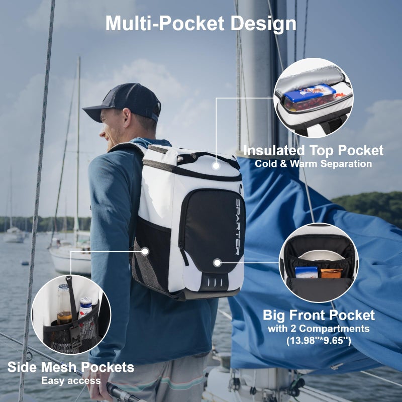 SPARTER Backpack Cooler Insulated Leak Proof 33 Cans, 2 Insulated Compartments Thermal Bag, Portable Lightweight Beach Travel Camping Lunch Backpack for Men and Women - Image 4