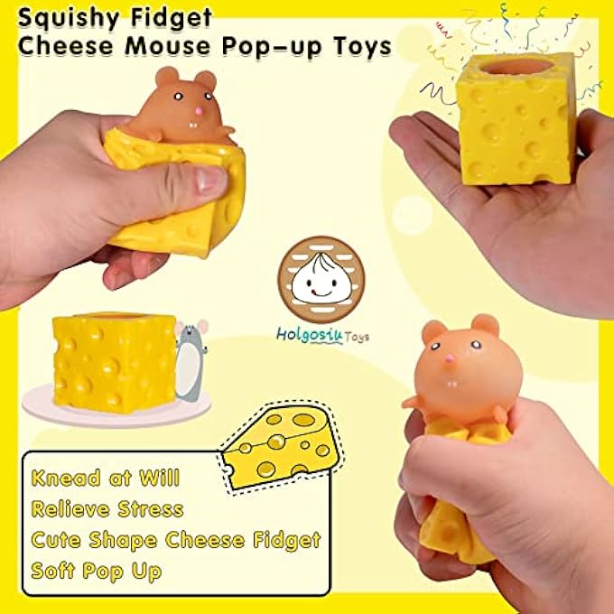 Holgosiu Squishy Cheese Toy Mouse Stress Ball Squishy Rat Squeeze Cheese Fidgets Mice Toy Stress Novelty Toy for ADHD ADD OCD - Image 3