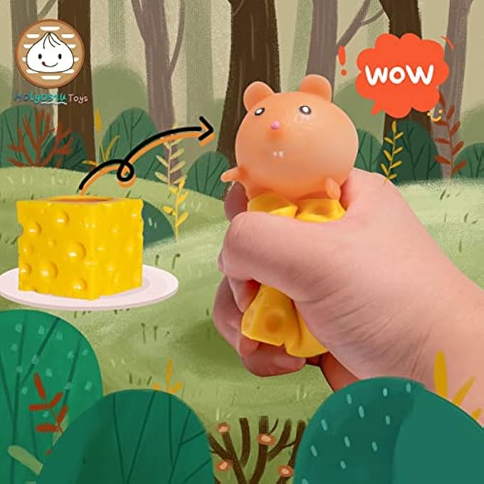 Holgosiu Squishy Cheese Toy Mouse Stress Ball Squishy Rat Squeeze Cheese Fidgets Mice Toy Stress Novelty Toy for ADHD ADD OCD - Image 2