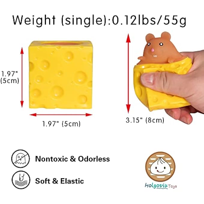 Holgosiu Squishy Cheese Toy Mouse Stress Ball Squishy Rat Squeeze Cheese Fidgets Mice Toy Stress Novelty Toy for ADHD ADD OCD - Image 5