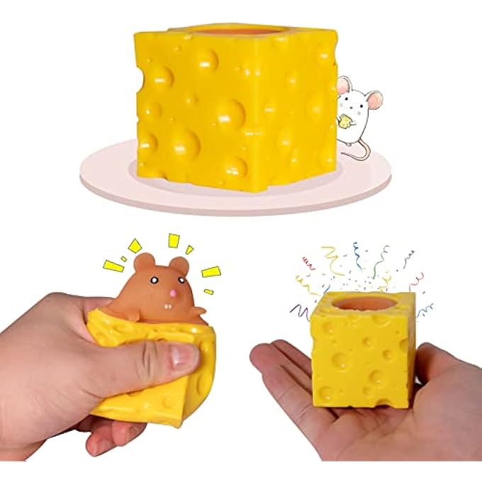 Holgosiu Squishy Cheese Toy Mouse Stress Ball Squishy Rat Squeeze Cheese Fidgets Mice Toy Stress Novelty Toy for ADHD ADD OCD - Image 1