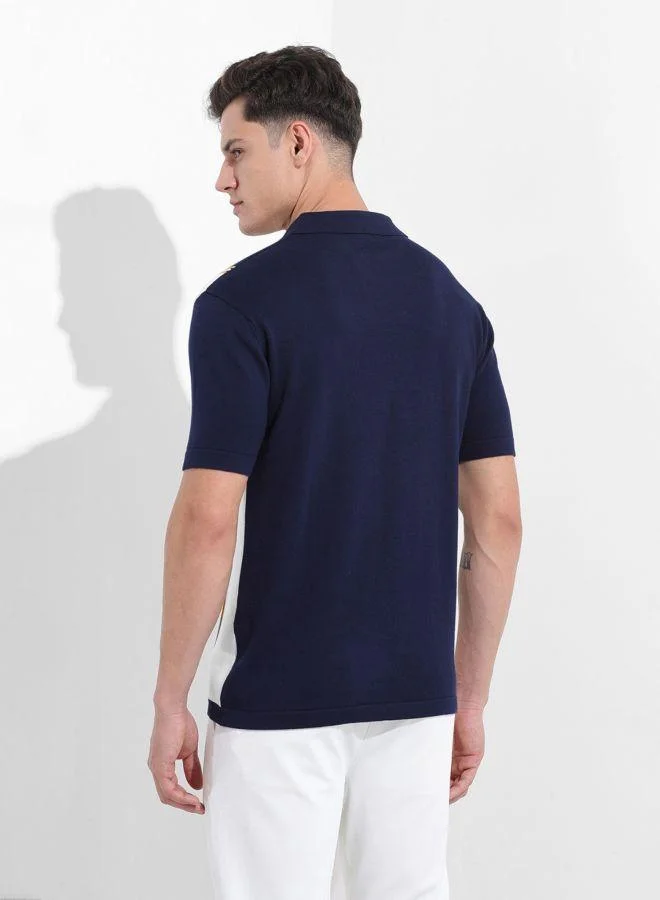 شركة المرآب الهندية Men Slim Fit Textured Polo Neck Half Sleeves T-Shirt