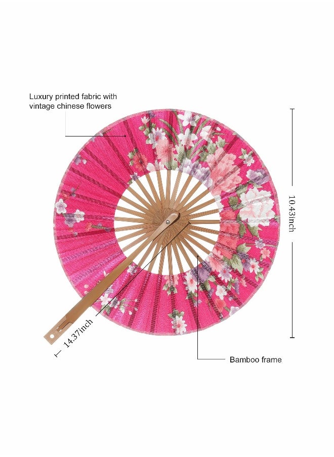 ماركة غير محددة مروحة يدوية مطوية مزينة بالأزهار، مروحة دانتيل قابلة للطي بتصاميم متنوعة، مروحة قماشية قابلة للطي (مروحة ورد صيني - مروحة دائرية)  - Image 5