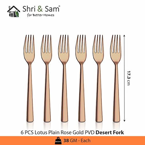 Shri & Sam Stainless Steel Lotus Plain Rose Gold PVD Coating Desert Fork,6 Pieces - Image 2