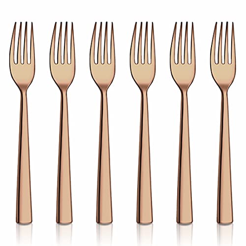 Shri & Sam Stainless Steel Lotus Plain Rose Gold PVD Coating Desert Fork,6 Pieces - Image 1