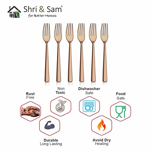 Shri & Sam Stainless Steel Lotus Plain Rose Gold PVD Coating Desert Fork,6 Pieces - Image 5