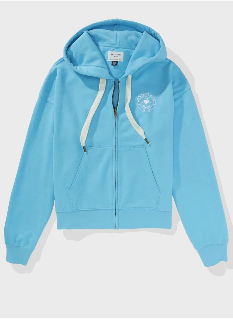 American Eagle Graphic Zip Through Hoodie