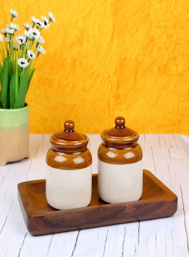 Shriyam Craft Handmade Ceramic Pickle Jar Set with Lid, Cookie Jar, Dining Table Set, Made in India 200ml (Set of 2) - Image 2