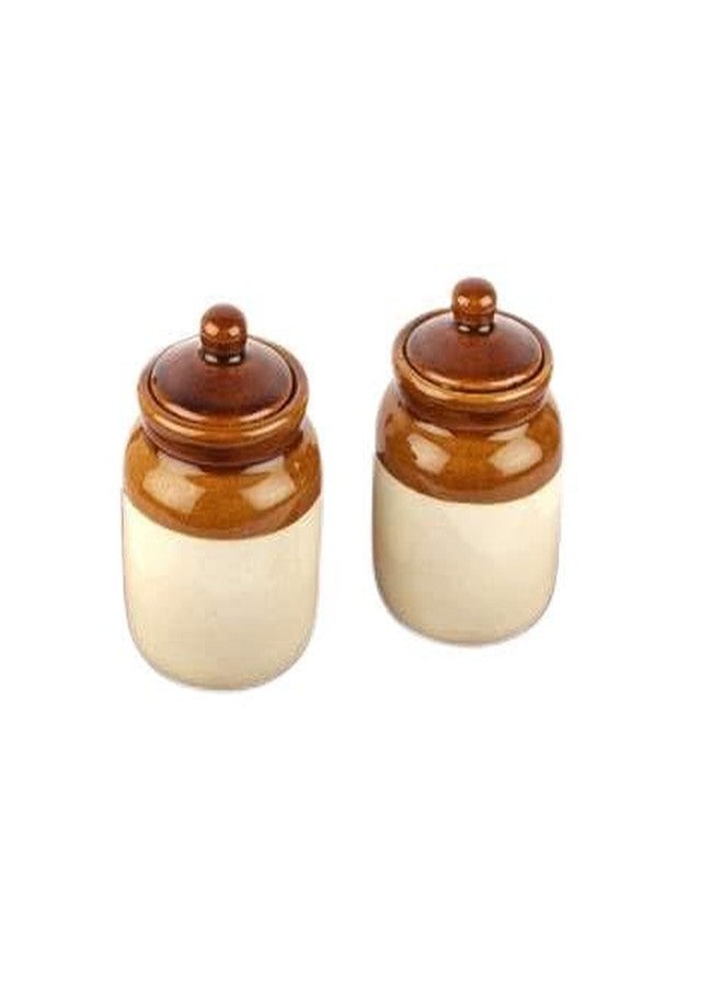 Shriyam Craft Handmade Ceramic Pickle Jar Set with Lid, Cookie Jar, Dining Table Set, Made in India 200ml (Set of 2) - Image 1
