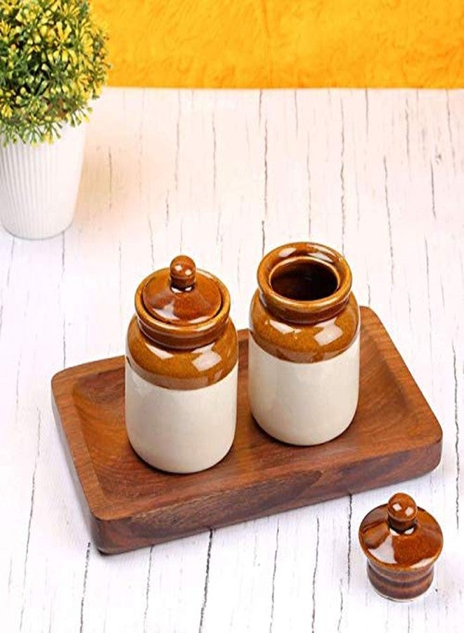 Shriyam Craft Handmade Ceramic Pickle Jar Set with Lid, Cookie Jar, Dining Table Set, Made in India 200ml (Set of 2) - Image 4
