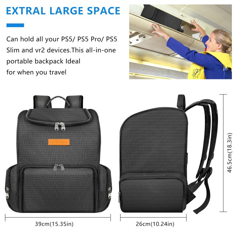 FPVtosky حقيبة ظهر FPVtosky لجهاز PS5 Pro و PSVR2، حقيبة سفر كبيرة 2 في 1 لجهاز بلاي ستيشن VR2 و PS 5/PS5 Slim/PS 5 Pro، حقيبة تخزين واقية متوافقة مع بلاي ستيشن 5 وملحقات ألعاب PS VR2 - Image 5