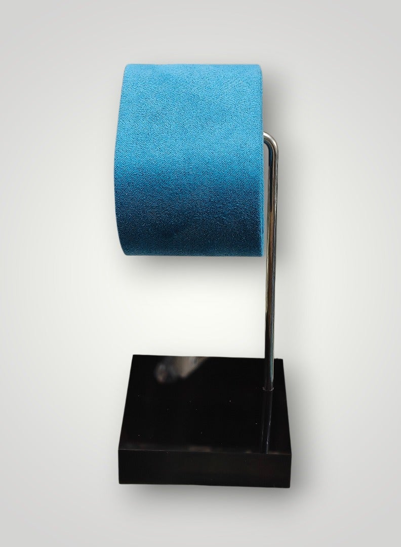 Al Seraj Luxury Watch Stand Display with Cylindrical Cushion | Premium Microfiber Watch Holder with Metal Base | Sky Blue Elegant Watch Display Stand for Home, Showroom & Gift - Image 3