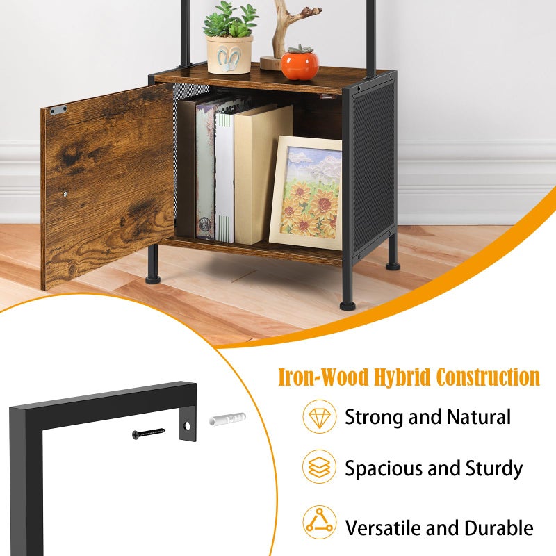 Vrisa 4 Tier Ladder Bookshelf with Drawers Wall Mounted Storage Shelves Wooden Ladder Shelf with Cabinet Display Bookcase for Living Room Bedroom Home Office Kitchen Brown - Image 2
