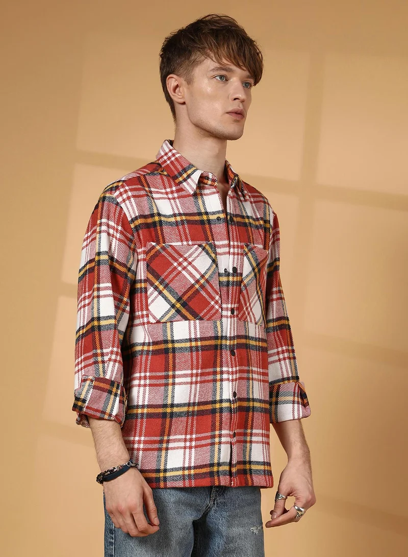 كامبوس سوترا Men's Venetian Red Tartan Plaid Utility Overshirt