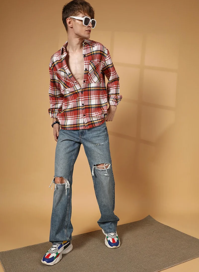 كامبوس سوترا Men's Venetian Red Tartan Plaid Utility Overshirt