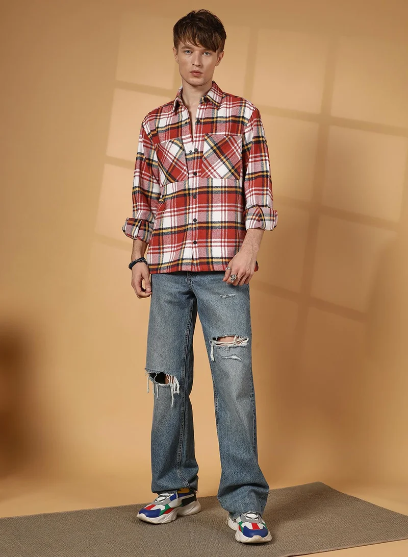 كامبوس سوترا Men's Venetian Red Tartan Plaid Utility Overshirt