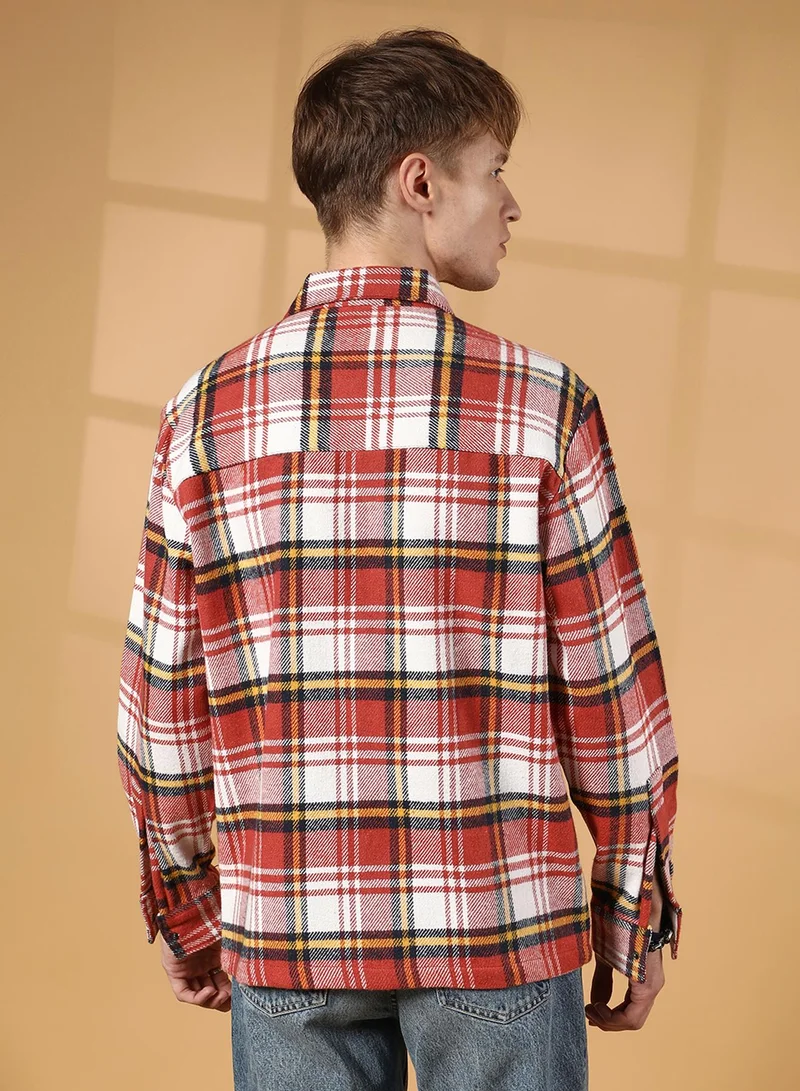 كامبوس سوترا Men's Venetian Red Tartan Plaid Utility Overshirt