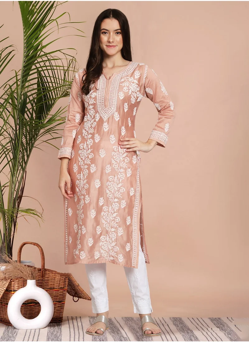 Alaya Women  Floral Embroidered Chikankari Cotton kurta-AL3670