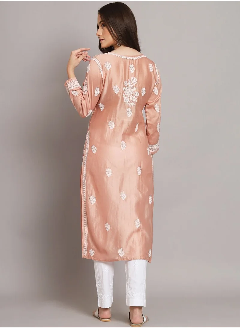 Alaya Women  Floral Embroidered Chikankari Cotton kurta-AL3670