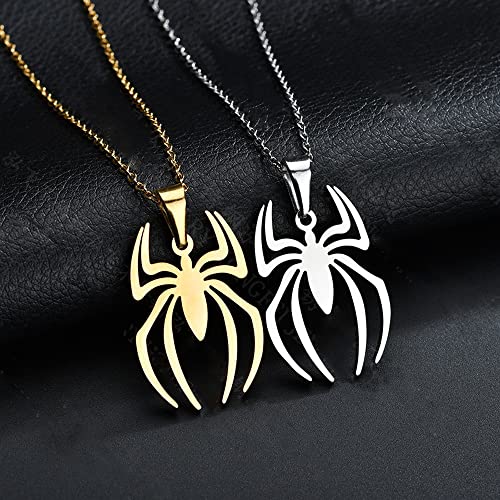 GulCean Spider Necklace for Men Women Titanium Stainless Steel Gold Silver Lightweight Fashion Anime Goth Cool Hippie Spiderman Pendant Necklace (Silver) - Image 4